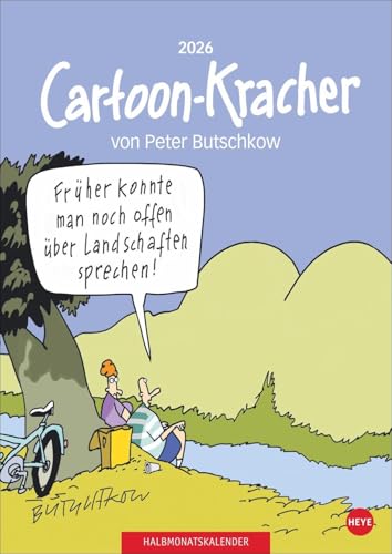 Peter Butschkow: Cartoon-Kracher Halbmonatskalender 2026: Geschenkidee vom Feinsten für alle Fans des deutschen Cartoonisten: Der Humor-Kalender 2026 im Format 21 x 29,7 cm von Heye