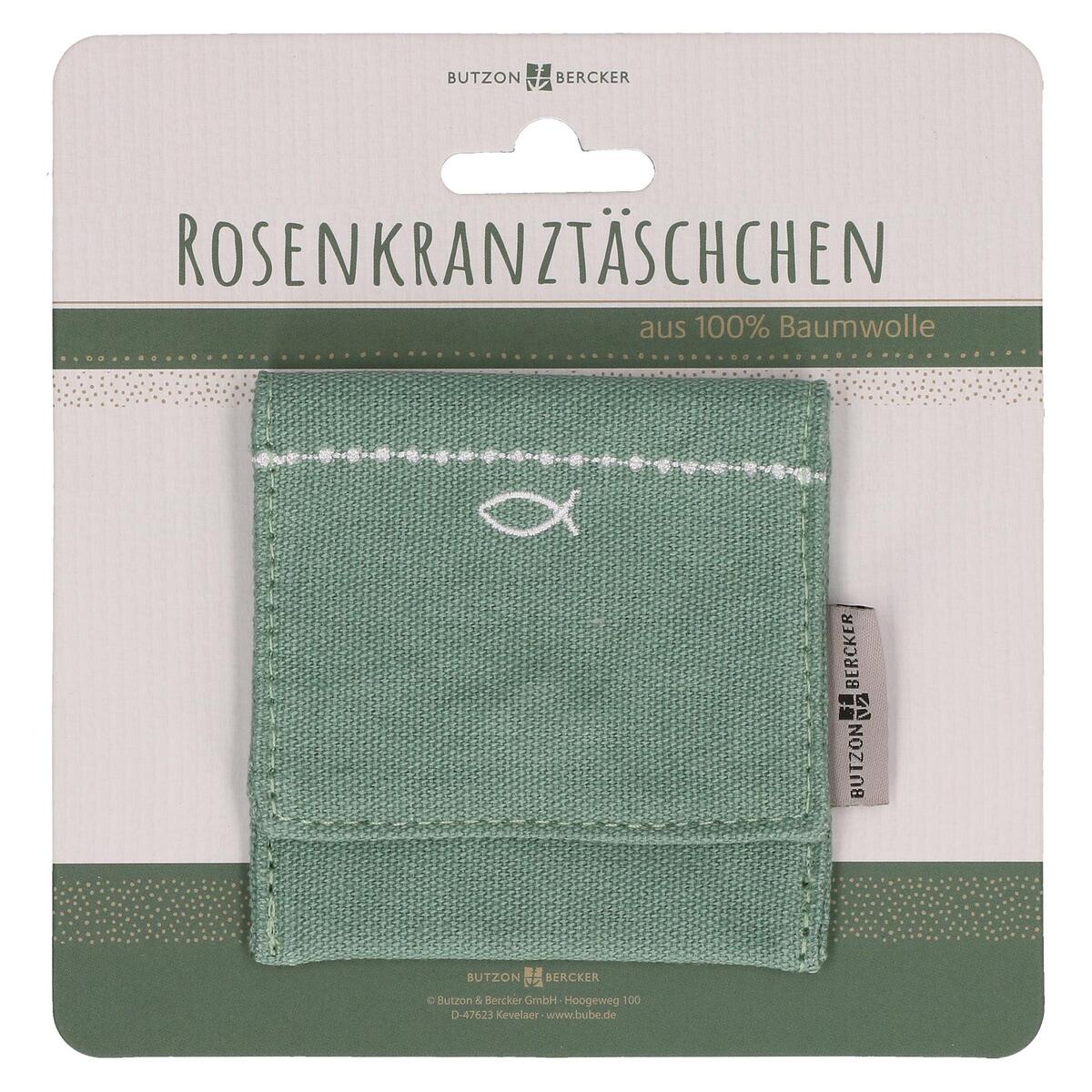 Petrolfarbenes Rosenkranztäschchen mit Fischmotiv (1 Stück) von Butzon und Bercker