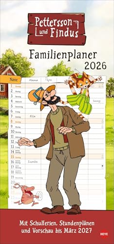Pettersson und Findus Familienplaner 2026: Familienkalender mit dem beliebten Bilderbuch-Duo. Praktischer Wandkalender mit 5 Spalten. Liebevoll ... für Familien. (Familienplaner Heye) von Heye
