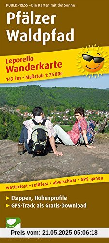 Pfälzer Waldpfad: Leporello Wanderkarte mit Ausflugszielen, Einkehr- & Freizeittipps, wetterfest, reißfest, abwischbar, GPS-genau. 1:25000 (Leporello Wanderkarte / LEP-WK)