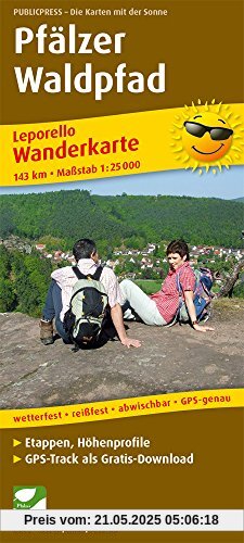 Pfälzer Waldpfad: Leporello Wanderkarte mit Ausflugszielen, Einkehr- & Freizeittipps, wetterfest, reißfest, abwischbar, GPS-genau. 1:25000 (Leporello Wanderkarte / LEP-WK)