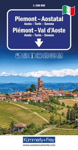 Kümmerly+Frey Regional-Strassenkarte 1 Piemont, Aostatal 1:200.000: Mit Aosta, Turin und Savona. Inkl. Stadtpläne, Ortsverzeichnis und Reiseinformationen