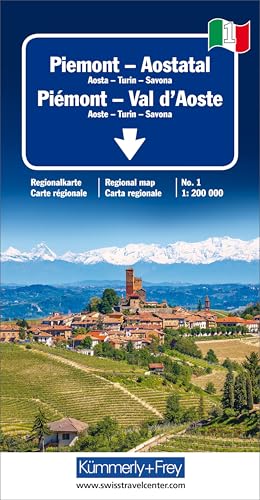 Kümmerly+Frey Regional-Strassenkarte 1 Piemont, Aostatal 1:200.000: Mit Aosta, Turin und Savona. Inkl. Stadtpläne, Ortsverzeichnis und Reiseinformationen von Kmmerly und Frey