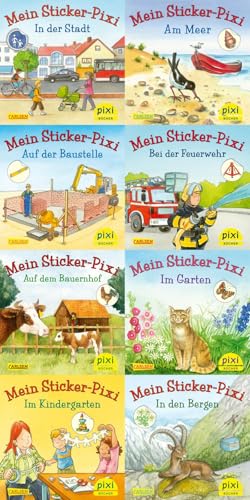 Pixi-Box 199: Meine Sticker-Pixis (8x8 Exemplare) (199): In der Stadt; Am Meer; Auf der Baustelle; Bei der feuerwehr; Auf de, Bauernhif; Im Garten; Im Kindergarten; in den Bergen (Nr.1795-1802) von Carlsen Verlag GmbH