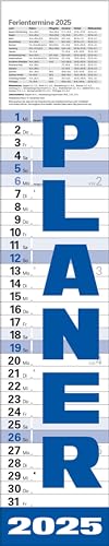 Planer Blau 2025: Streifenkalender mit Datumsschieber, Ferienterminen und Spiralbindung I schmales Format: 11,5 x 57,5 cm
