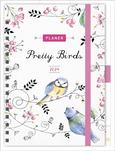 Planer Pretty Birds 2024: Familientimer-Buch mit 5 Spalten, Ferienterminen und Jahresübersicht 2024 von Korsch Verlag