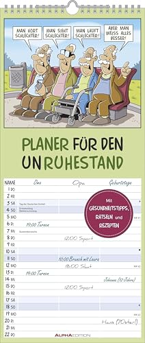 Planer für den Unruhestand 2026 - Familien-Planer 19,5x45 cm - mit lustigen Cartoons - Humor-Kalender - Wandplaner - Alpha Edition von ALPHA EDITION