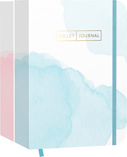 Pocket Bullet Journals „Watercolor“ – Zwei Journals zum Preis von einem: Mit Punkteraster, Seiten für Index, Key und Future Log sowie Lesebändchen, Stiftehalter und praktischem Verschlussband von Edition Michael Fischer / EMF Verlag