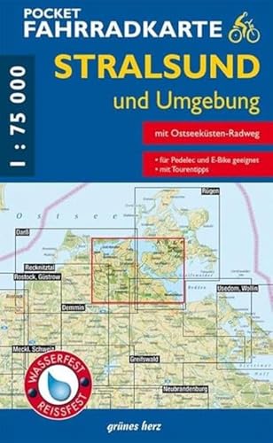 Pocket-Fahrradkarte Stralsund und Umgebung: Maßstab 1:75.000. Wasser- und reißfest. (Fahrradkarten) von grünes herz