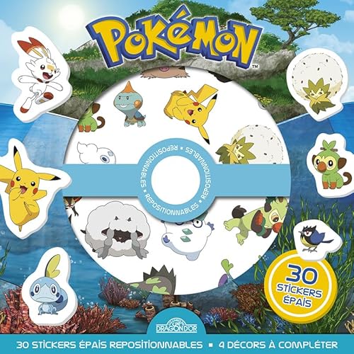 Pokémon - Pochette de stickers épais repositionnables - Défis et cherche-et-trouve à créer !: 30 stickers épais repositionnables, 4 décors à compléter von DRAGON D OR