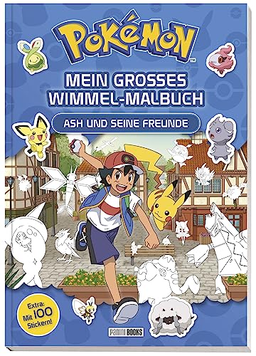 Pokémon: Mein großes Wimmel-Malbuch - Ash und seine Freunde: Extra: mit 100 Stickern!