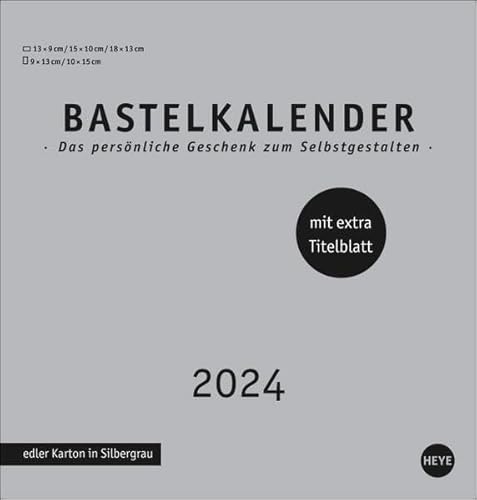 Bastelkalender 2024 Premium silbergrau mittel. Blanko-Kalender zum Basteln mit extra Titelblatt für eine persönliche Gestaltung. Foto- und Bastelkalender 2024.