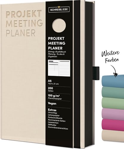 Projekt-Meeting Planer Sand: Notizbuch A5, Ausfüllbuch mit Farbschnittkante, Lesebändchen, Stiftehalter und Gummiband, 200 Seiten - SchreibLiebe von Korsch Verlag