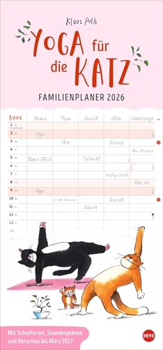 Puth Yoga für die Katz Familienplaner 2026: Witziger Katzen-Kalender mit gelenkigen Samtpfoten. Termin-Kalender mit 5 Spalten für Übersicht und Planung im Format 21 x 45 cm (Familienplaner Heye) von Heye