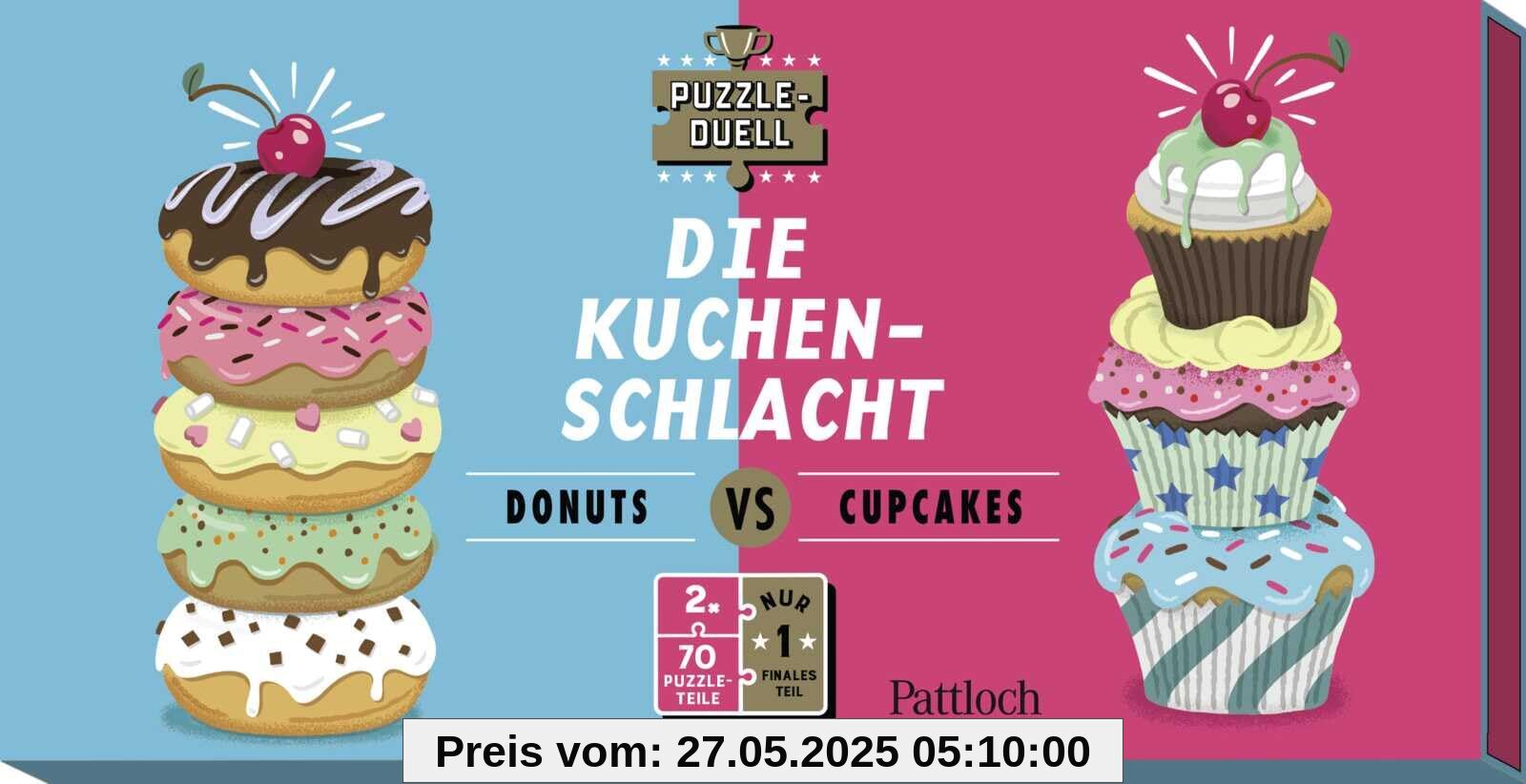 Puzzle-Duell - Die Kuchen-Schlacht: Wer puzzelt sich zuerst zum letzten Teil? | 2x 70-Teile-Puzzles und 1 Schlussteil für beide Spieler*innen | Für 2 Personen | Puzzle ab 8 Jahren