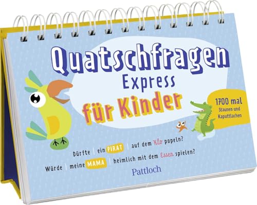 Quatschfragen-Express für Kinder: 1700 mal Staunen und Kaputtlachen | Zufallsgenerator mit lustig-absurden Fragen. Spiralaufsteller mit dreigeteilten Seiten. Quatschfragen-Express für Kinder: 1700 mal Staunen und Kaputtlachen | Zufallsgenerator mit lustig-absurden Fragen. Spiralaufsteller mit dreigeteilten Seiten.