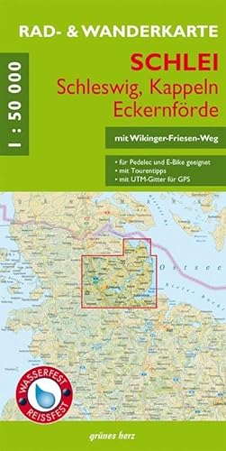 Rad- und Wanderkarte Schlei - Schleswig, Kappeln, Eckernförde: Maßstab 1:50.000. Wasser- und reißfest von grünes herz