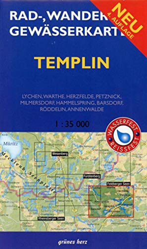 Rad-, Wander- und Gewässerkarte Templin: Mit Lychen, Warthe, Herzfelde, Petznick, Milmersdorf, Mit Hammelspring, Barsdorf, Röddelin, Annenwalde. ... Rad-, Wander- und Gewässerkarten, 1:35.000)