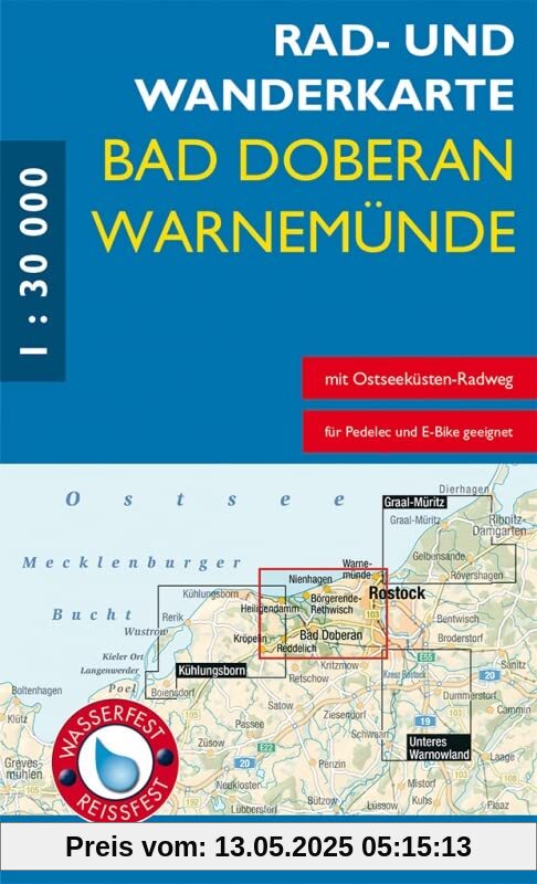 Rad- und Wanderkarte Bad Doberan, Warnemünde: Mit Heiligendamm, Nienhagen, Rostock, Börgerende-Rethwisch. Maßstab 1:30.000. Wasser- und reißfest. (Thüringen zu Fuß erleben: Wanderkarten, 1:30.000)