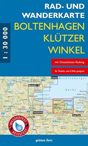 Rad- und Wanderkarte Boltenhagen, Klützer Winkel: Mit Kalkhorst, Redewisch, Wohlenberg, Damshagen, Rolofshagen. Maßstab 1:30.000. Wasser- und reißfest. von grünes herz