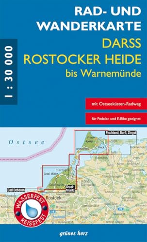 Rad- und Wanderkarte Darß, Rostocker Heide bis Warnemünde: mit Ostseeküsten-Radweg (Wasser- und reißfest) von grünes herz