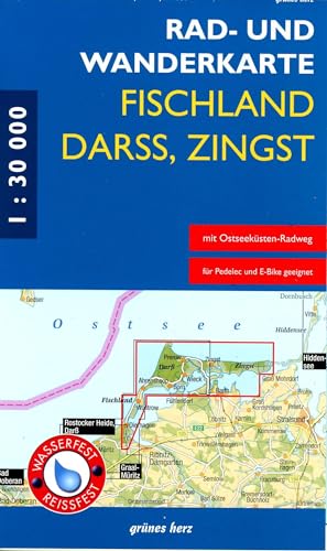 Rad- und Wanderkarte Fischland, Darß, Zingst: Mit Dierhagen, Wustrow, Ahrenshoop, Born, Wieck, Prerow, Zingst, Barth. Maßstab 1:30.000. Wasser- und reißfest. von grünes herz