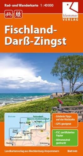 Rad- und Wanderkarte Fischland-Darß-Zingst: Maßstab 1:40.000, GPS geeignet, Erlebnis-Tipps auf der Rückseite von Klemmer Verlag / Klemmer, Klaus