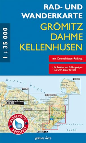 Rad- und Wanderkarte Grömitz, Dahme, Kellenhusen: mit Ostseeküstenradweg (wasser- und reißfest) von grünes herz