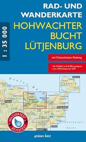 Rad- und Wanderkarte Hohwachter Bucht, Lütjenburg: Maßstab 1:35.000. Wasser- und reißfest von grünes herz