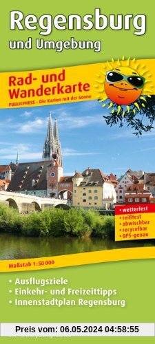 Rad- und Wanderkarte Regensburg und Umgebung: mit Ausflugszielen, Einkehr- & Freizeittipps, wetterfest, reissfest, abwischbar, GPS-genau. 1:50000