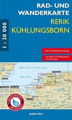 Rad- und Wanderkarte Rerik/Kühlungsborn: Mit Heiligendamm, Neubukow, Kröpelin. Maßstab 1:30.000. Wasser- und reißfest.