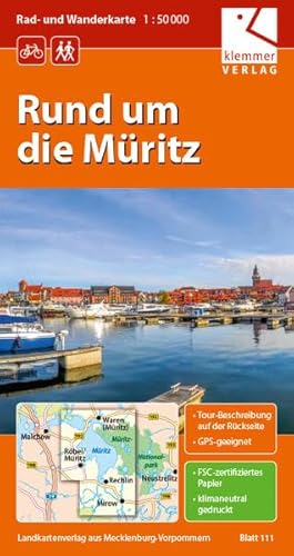 Rad- und Wanderkarte Rund um die Müritz: 1:50.000, GPS geeignet, Touren-Beschreibung auf der Rückseite