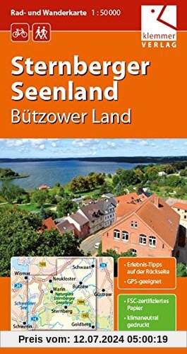 Rad- und Wanderkarte Sternberger Seenland: Bützower Land, Maßstab 1:50000, GPS geeignet, Erlebnis-Tipps auf der Rückseite