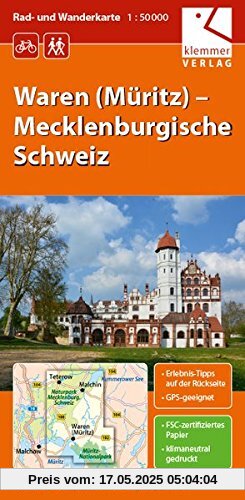 Rad- und Wanderkarte Waren (Müritz) - Mecklenburgische Schweiz: Maßstab 1:50000, GPS-geeignet, Erlebnis-Tipps auf der Rückseite