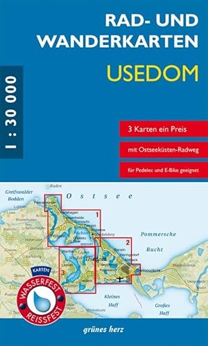 Rad- und Wanderkarten-Set: Usedom: Mit den Karten: „Zinnowitz, Ückeritz, Peenemünde“, „Heringsdorf, Ahlbeck, Bansin und Swinemünde“ und „Lieper Winkel ... 1:30.000. Wasser- und reißfeste Karten. von grünes herz