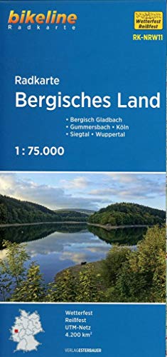 Radkarte Bergisches Land (RK-NRW11): Bergisch Gladbach – Gummersbach – Köln – Siegtal – Wuppertal. 1:75.000, wetterfest/reißfest, GPS-tauglich mit UTM-Netz (Bikeline Radkarte)
