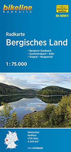 Radkarte Bergisches Land (RK-NRW11): Bergisch Gladbach – Gummersbach – Köln – Siegtal – Wuppertal. 1:75.000, wetterfest/reißfest, GPS-tauglich mit UTM-Netz (Bikeline Radkarte)