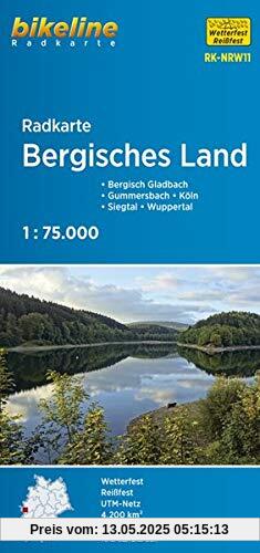 Radkarte Bergisches Land (RK-NRW11): Bergisch Gladbach – Gummersbach – Köln – Siegtal – Wuppertal. 1:75.000, wetterfest/reißfest, GPS-tauglich mit UTM-Netz (Bikeline Radkarte)