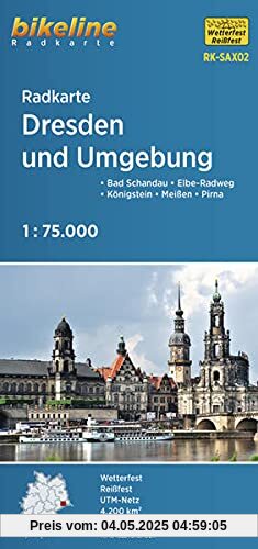 Radkarte Dresden und Umgebung (RK-SAX02): Bad Schandau – Königstein – Meißen – Pirna – Elbe-Radweg, wetterfest/reißfest, GPS-tauglich mit UTM-Netz