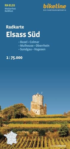 Radkarte Elsass Süd: Basel – Colmar – Mulhouse – Oberrhein – Sundgau – Vogesen, 1:75.000, wetterfest, (Bikeline Radkarte)