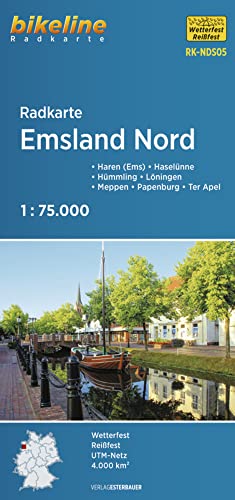 Radkarte Emsland Nord (RK-NDS05): Papenburg – Meppen – Haren (Ems) – Löningen – Hümmling – Dose – Haselünne – Ter Apel, 1:75.000, wetterfest/reißfest, GPS-tauglich mit UTM-Netz (Bikeline Radkarte)