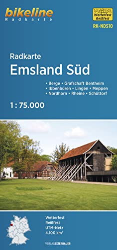 Radkarte Emsland Süd (RK-NDS10): Berge – Bippen – Ibbenbüren – Lingen – Meppen – Nordhorn – Rheine – Grafschaft – Bentheim, 1:75.000, wetterfest/reißfest, GPS-tauglich mit UTM-Netz (Bikeline Radkarte)