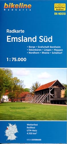 Radkarte Emsland Süd (RK-NDS10): Berge – Bippen – Ibbenbüren – Lingen – Meppen – Nordhorn – Rheine – Grafschaft – Bentheim, 1:75.000, wetterfest/reißfest, GPS-tauglich mit UTM-Netz (Bikeline Radkarte)