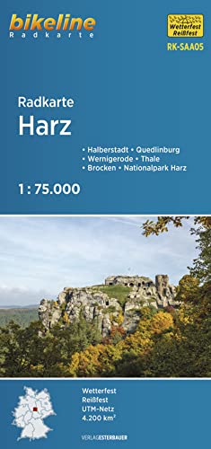 Radkarte Harz (RK-SAA05): Halberstadt, Quedlinburg, Wernigerode, Thale, Nationalpark Harz, Brocken, 1:75.000, wetterfest/reißfest, GPS-tauglich mit UTM-Netz (Bikeline Radkarte) von Esterbauer GmbH