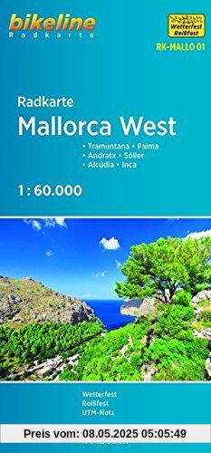 Radkarte Mallorca West: Tramuntana - Palma - Andratx - Sóller - Alcúdia - Inca 1:60 000