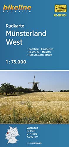 Radkarte Münsterland West (RK-NRW01): Coesfeld – Emsdetten – Enschede – Münster – 100 Schlösser-Route, 1:75.000, wetterfest/reißfest, GPS-tauglich mit UTM-Netz (Bikeline Radkarte) von Esterbauer GmbH