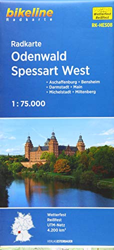 Radkarte Odenwald Spessart West (RK-HES08): Aschaffenburg, Bensheim, Darmstadt, Michelstadt, Miltenberg 1:75.000 (Bikeline Radkarte)