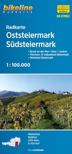 Radkarte Oststeiermark, Südsteiermark: Bruck an der Mur – Graz – Leoben – Thermen- & Vulkanland Steiermark – Weinland Steiermark, 1:100.000, ... GPS-tauglich mit UTM-Netz (Bikeline Radkarte) von Esterbauer GmbH
