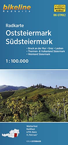 Radkarte Oststeiermark, Südsteiermark: Bruck an der Mur – Graz – Leoben – Thermen- & Vulkanland Steiermark – Weinland Steiermark, 1:100.000, ... GPS-tauglich mit UTM-Netz (Bikeline Radkarte) von Esterbauer GmbH