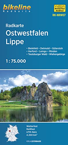 Radkarte Ostwestfalen Lippe (RK-NRW07): Bielefeld – Detmold – Gütersloh – Herford – Lemgo – Minden – Teutoburger Wald – Wiehengebirge, 1:75.000, ... GPS-tauglich mit UTM-Netz (Bikeline Radkarte)